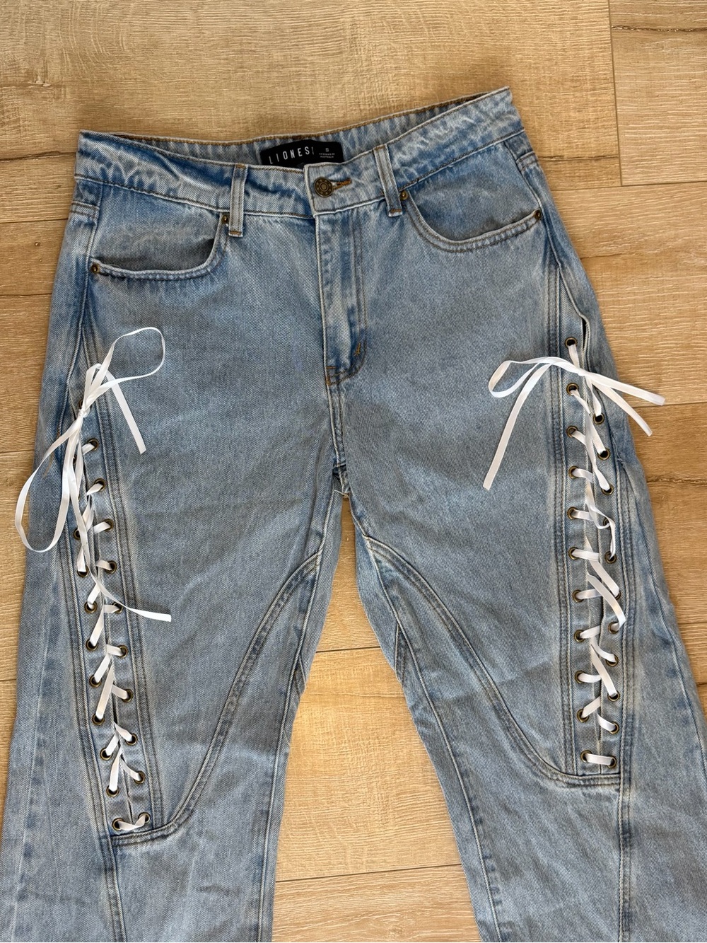 Lioness Dollhouse lace up jeans in Washed Blue - Picture 3 of 7